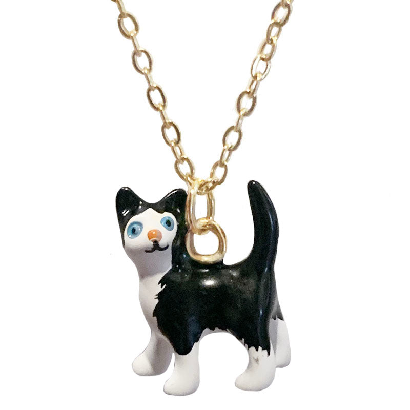 Tiny Preston Tuxedo Cat Necklace