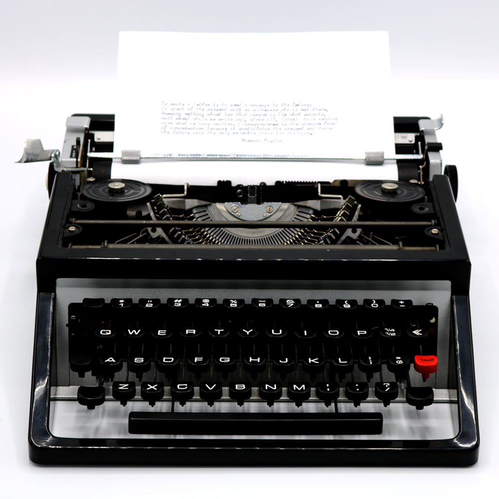 We can make a personalized, custom Typewritten Letter, note or poem for you typed on a vintage typewriter of your choosing from our current selection on white high-quality linen paper. Each letter can be up to 200 words, and can be single or double spaced. We will use black or red ink for your letter. Also available in store at FOLD Gallery DTLA.