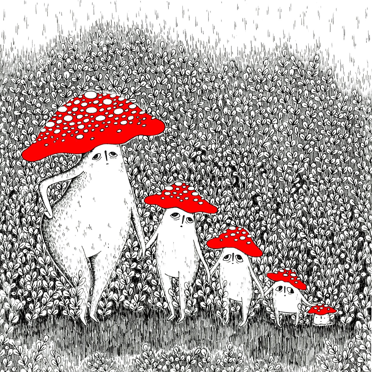 Family Portrait, 2020. Jennifer Nguyen - Original Art & Prints. Illustration. Measures 13 x 13 x 1/2 framed inches framed. Medium: Ink and marker on paper, Original Artwork.