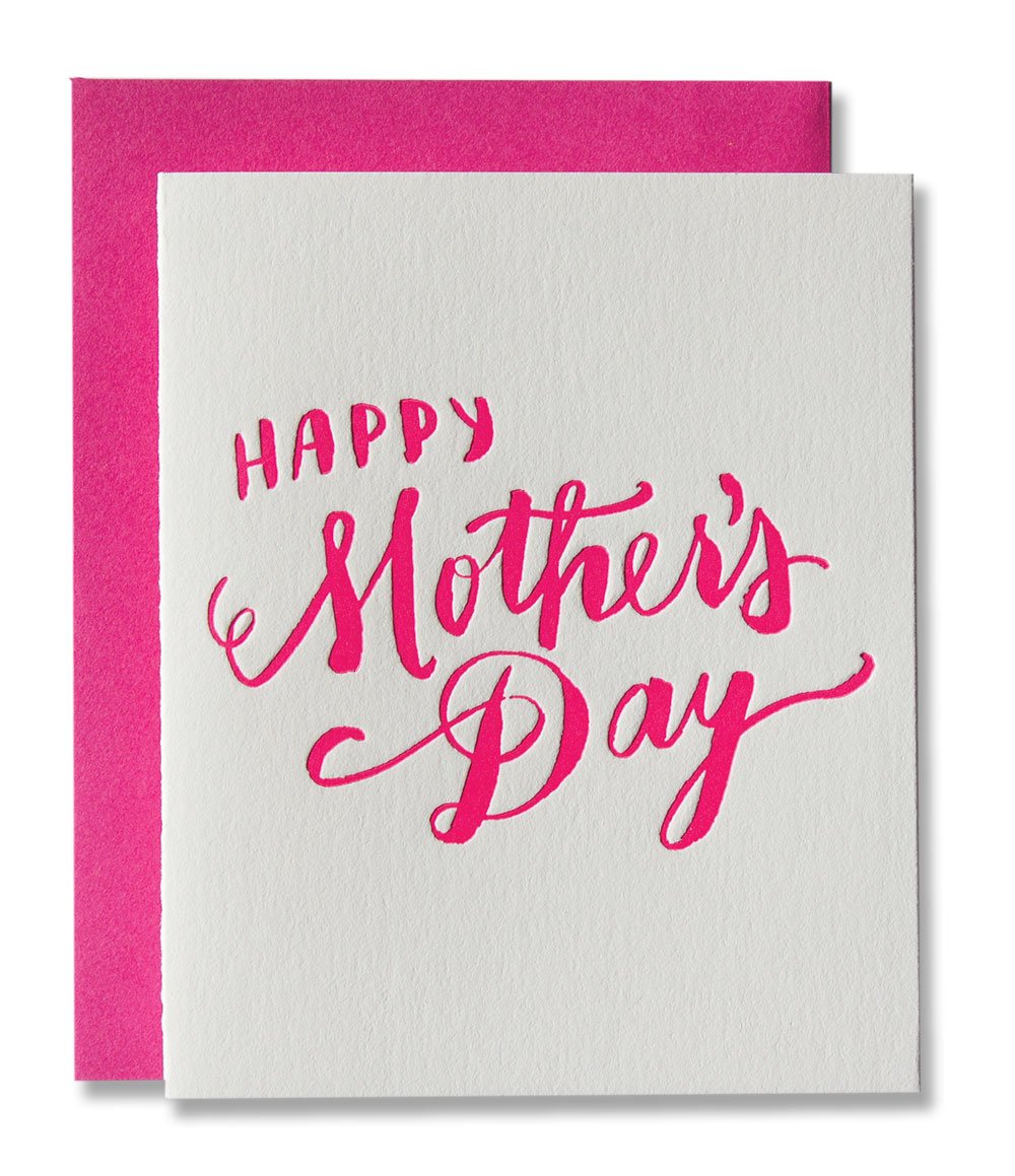 By Ladyfingers Letterpress. Happy Mother's Day Card details: This card may not be the equivalent to carrying a human inside of you for 9 months, but at least it shows that you are aware of that situation and grateful that things turned out ok. Letterpress printed A2 size with blank interior and hot pink envelope! Please note that due to everyone’s monitor displaying differently, the colors you see may vary.