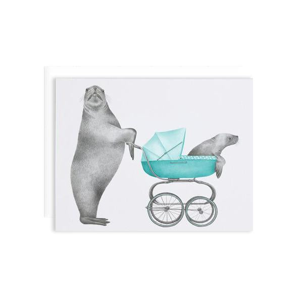 By Lecanotrouge. Easton & Mino Scarborough Steller Sea Lion Card. Blank inside. Proudly made in the USA. Folded card measures 5 x 7 inches