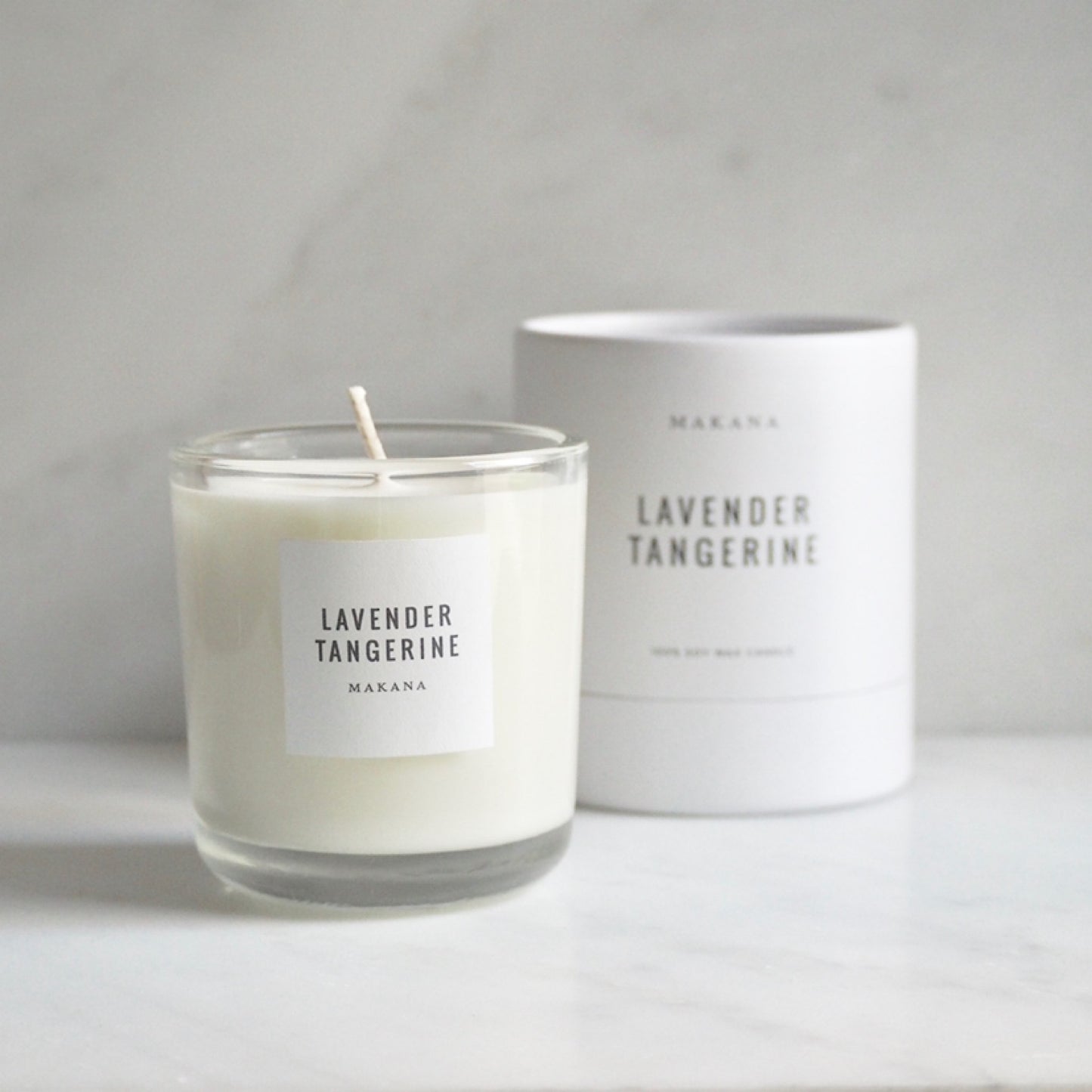 By Makana Candles Lavender Tangerine Candle: A composition of lavender, eucalyptus and tangerine, this scent promotes balance, peace and mindfulness. Hand-poured in-house in small batches using simple, clean ingredients – 100% soy wax, lead-free cotton wicking, and phthalate-free fragrances.