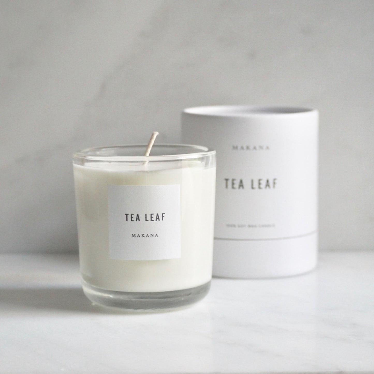 By Makana Candles. Tea Leaf Candle: Gestures of lemon verbena, ginger, white tea, and sage provide a clean and luxurious aroma, creating tranquility and sophistication. Hand-poured in-house in small batches using simple, clean ingredients – 100% soy wax, lead-free cotton wicking, and phthalate-free fragrances.
