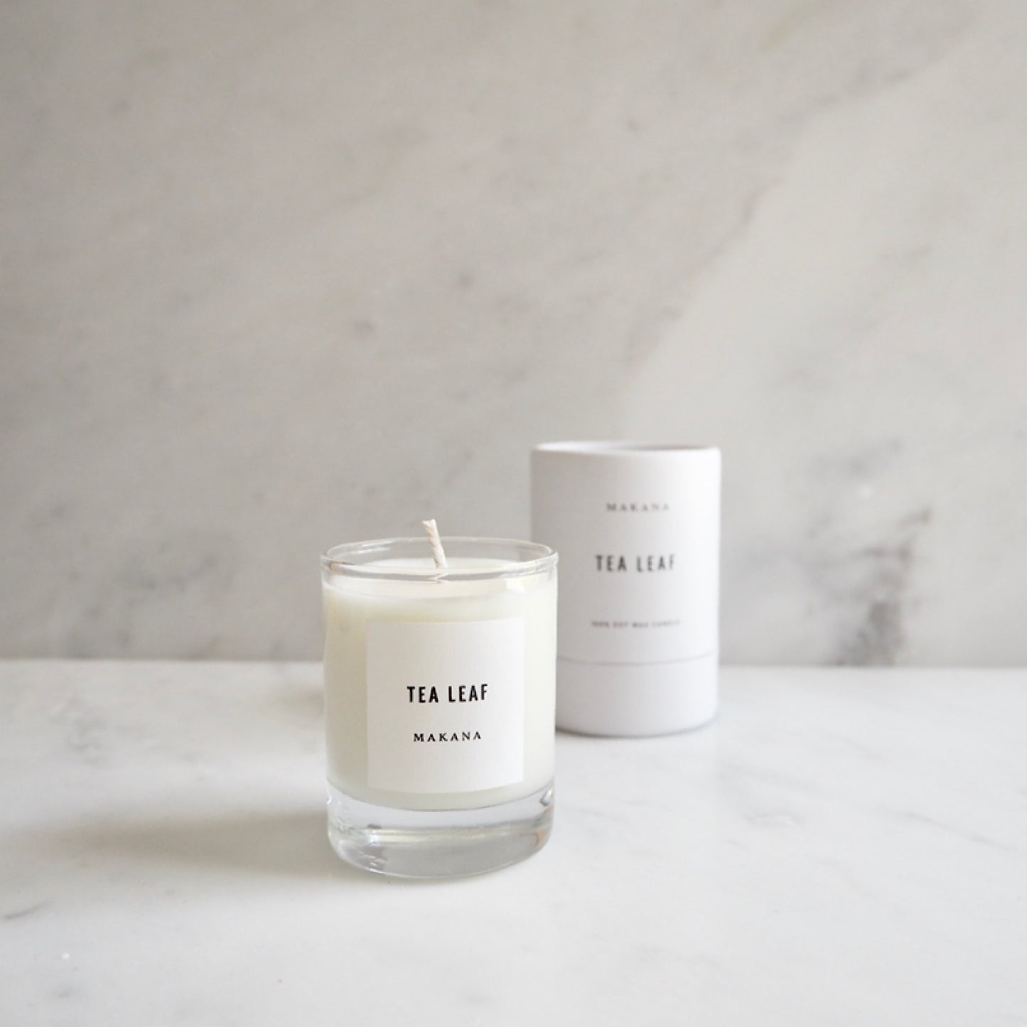 By Makana Candles. Tea Leaf Candle: Gestures of lemon verbena, ginger, white tea, and sage provide a clean and luxurious aroma, creating tranquility and sophistication. Hand-poured in-house in small batches using simple, clean ingredients – 100% soy wax, lead-free cotton wicking, and phthalate-free fragrances.