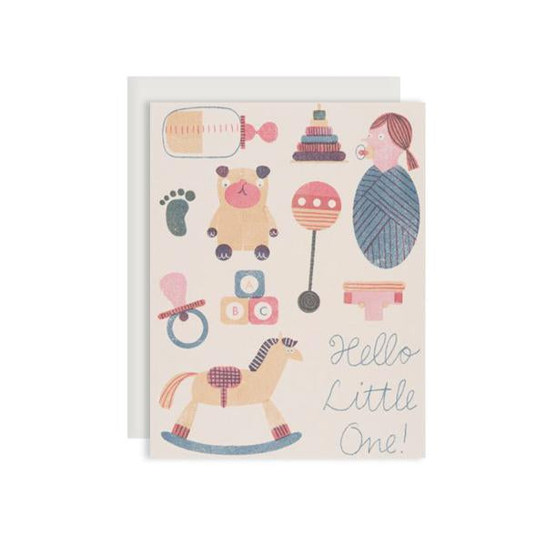 By Red Cap Cards. Baby Things Card features 100lb Heavyweight Cardstock. Offset Printed. Illustrated by Barbara Dziadosz. Please note that due to everyone’s monitor displaying differently, the colors you see may vary. Measures 4.25 x 5.5 inches. FOLD Gallery Dtla.