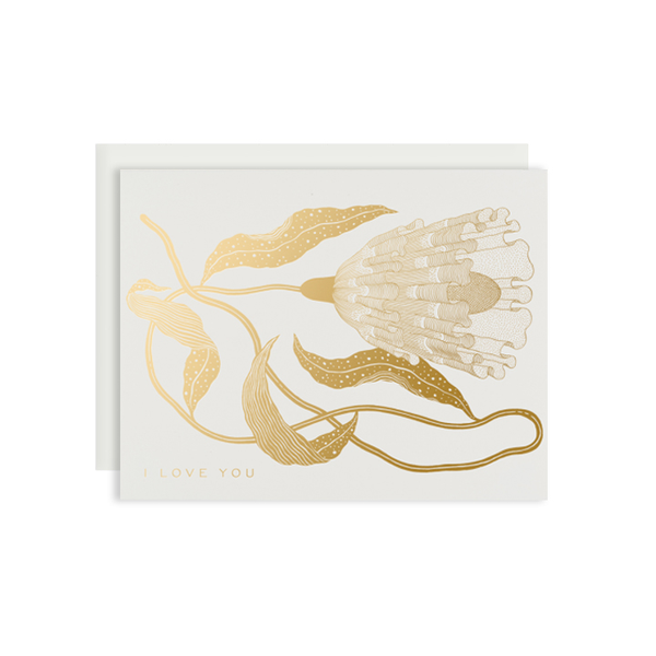 By Red Cap Cards. Exotic Flower Card: 100lb Heavyweight Cardstock. Foil. Illustrated by Marsha Robinson. Measures 4.25 x 5.5 inches.