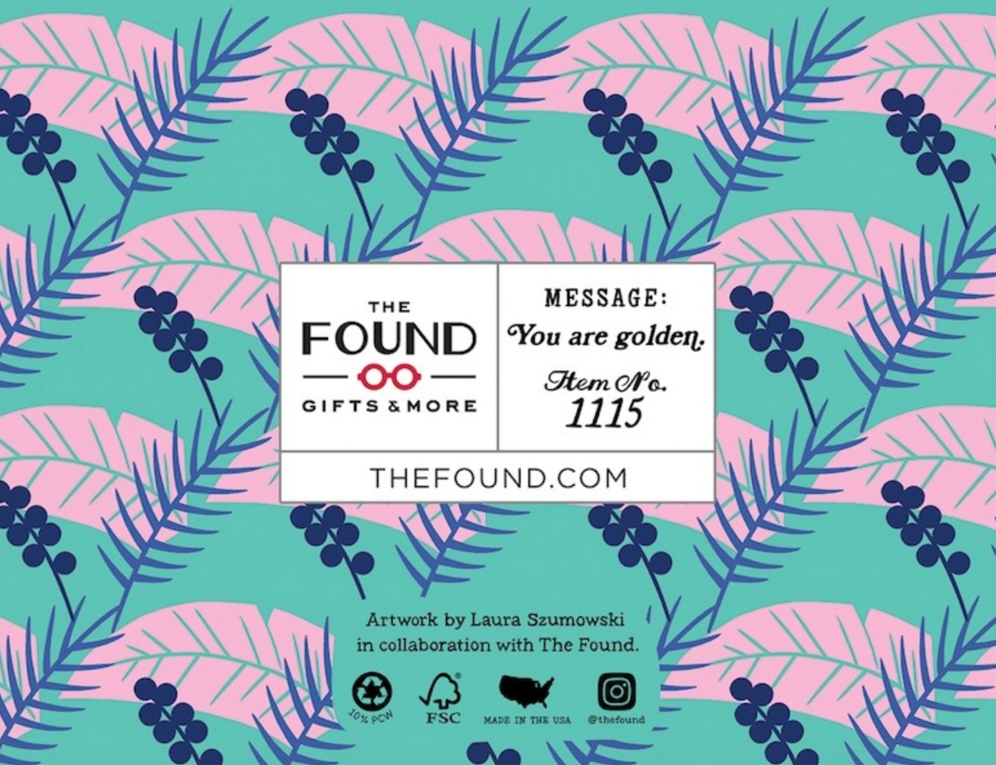 By The Found. Golden Girls Mother's Day Card details: A2 folded card, 5.5" x 4.25" folded. Euroflap ecru envelope. Locally printed on recycled paper from an FSC-certified mill with soy-based inks. Message: You are golden. Please note that due to everyone’s monitor displaying differently, the colors you see may vary.