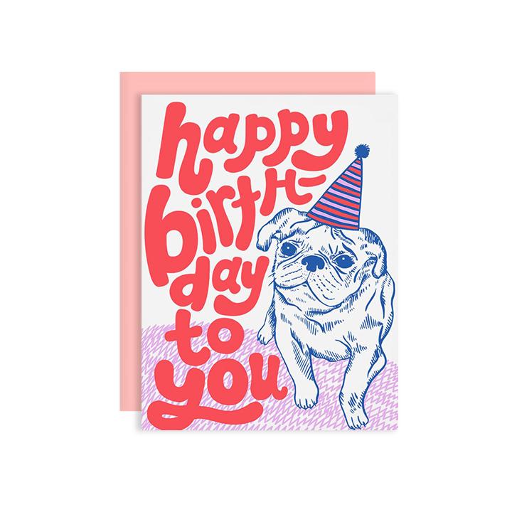 by The Good Twin. This Stevie Birthday Card is a three color screen print on French Paper. Packed in a cello sleeve with corresponding envelope. Envelope color may vary. Blank inside. Please note that due to everyone’s monitor displaying differently, the colors you see may vary. Measures 4.25 x 5.5 inches folded.