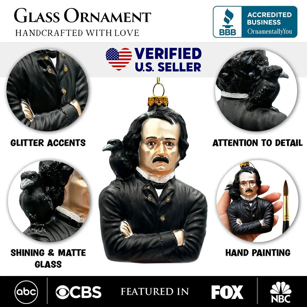 Edgar Allan Poe Glass Ornament