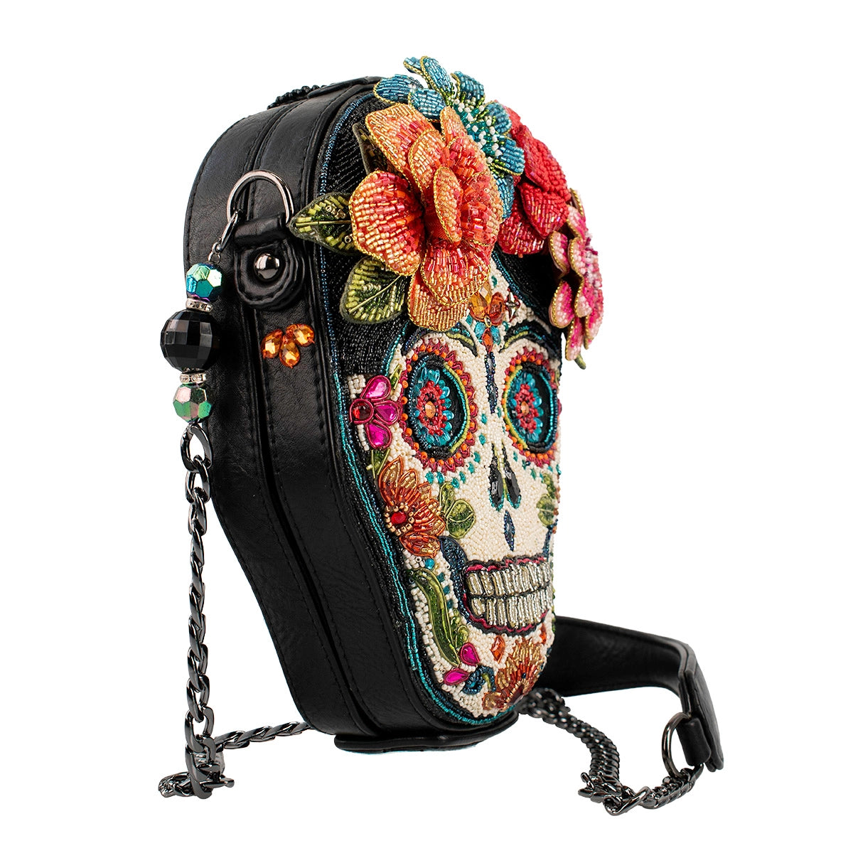 Bella Noche Sugar Skull Beaded Floral Crossbody Handbag