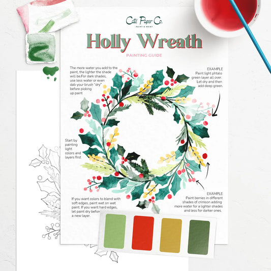 Holly Wreath Watercolor Painting Kit