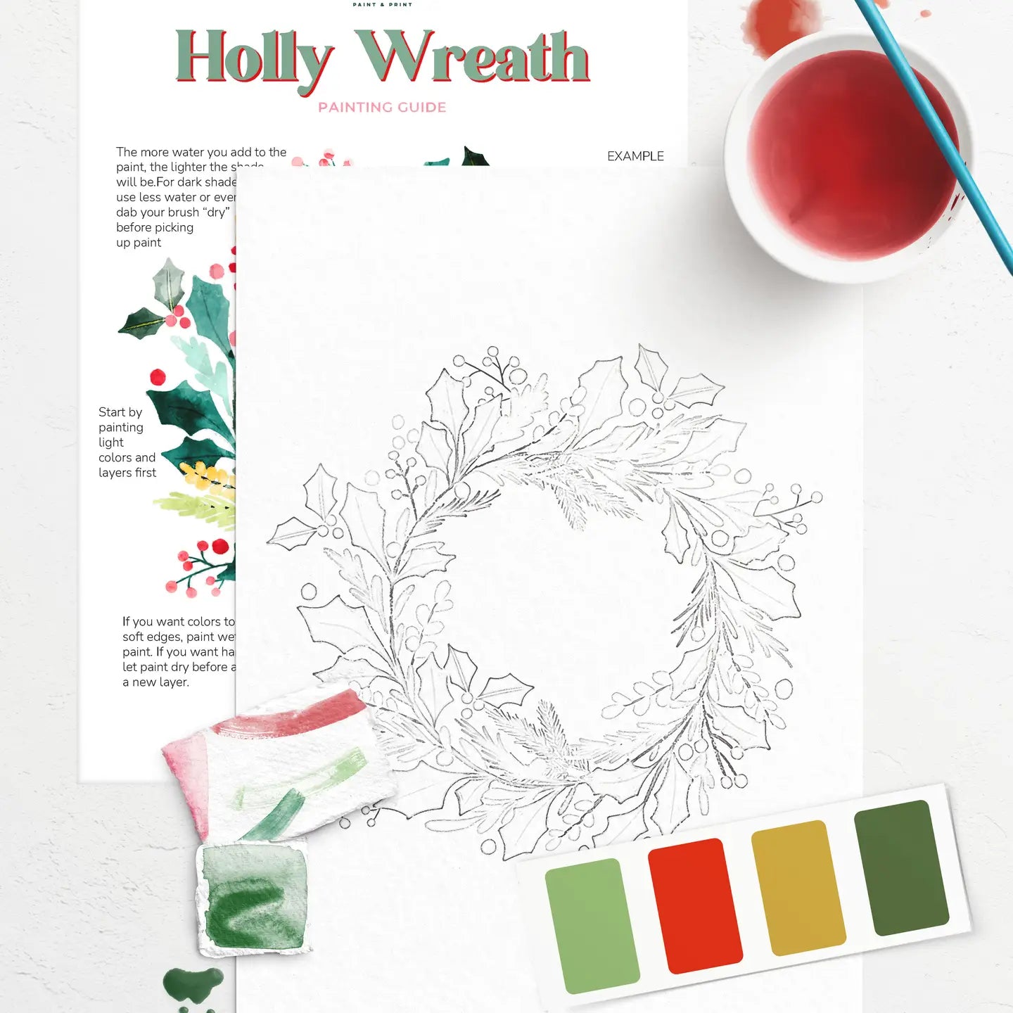 Holly Wreath Watercolor Painting Kit