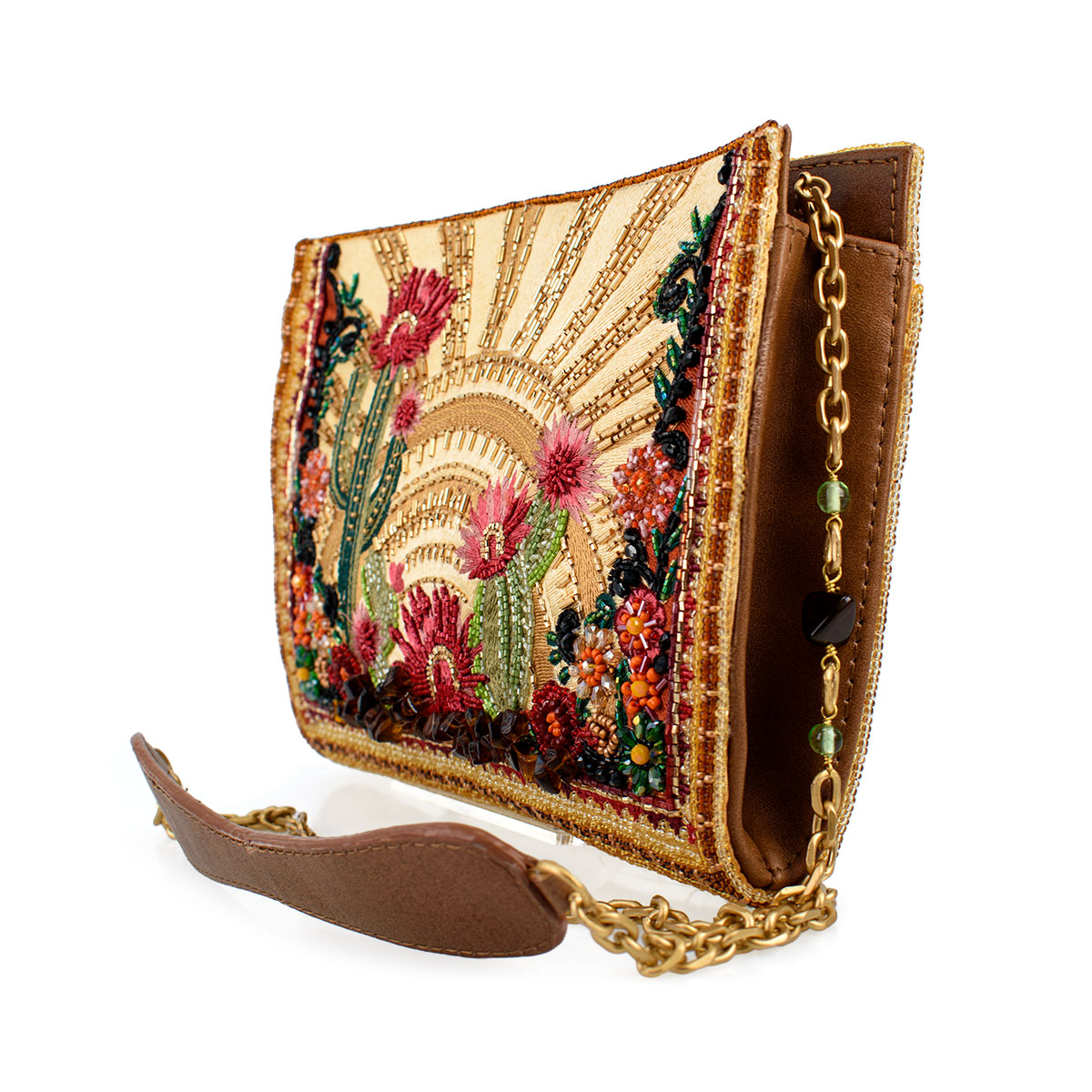 Desert Sunrise Beaded Cactus and Floral Crossbody Handbag