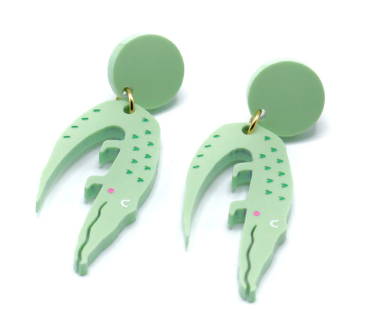 Alligator Dangle Earrings - Pastel Green