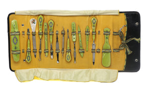 Antique Victorian Beauty Kit in Tooled Leather Case