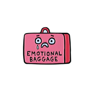 By Badge Bomb. Emotional Baggage Pin illustration by Gemma Correll. Measures 1 inch.