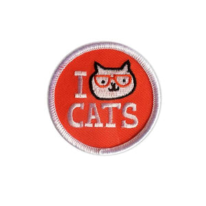 By Badge Bomb. Iron on I Cat Cats Patch by Gemma Correll. Comes packaged in individual hang bag. Measures 2.25 inches. Also available in store at FOLD Gallery DTLA.