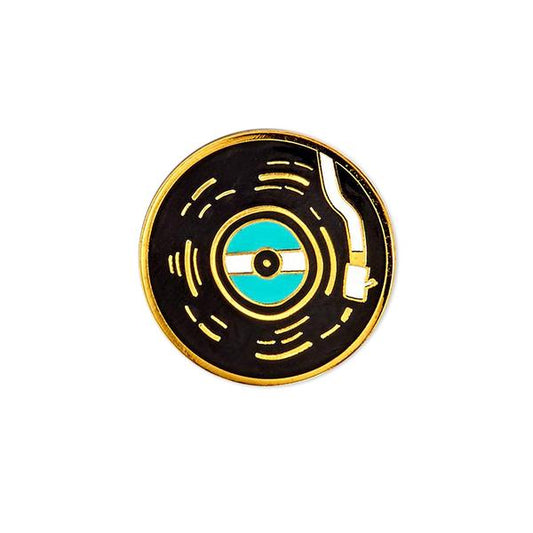 By Badge Bomb. Vinyl Record Pin. Gold hard enamel pin illustrated by Allison Cole. Measures 1 inch. Also available in store at FOLD Gallery DTLA.