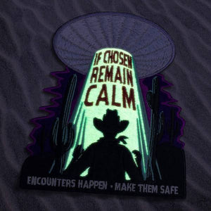 By Maiden Voyage Clothing Co. The Alien Abduction Glow in the Dark Patch available at FOLD Gallery