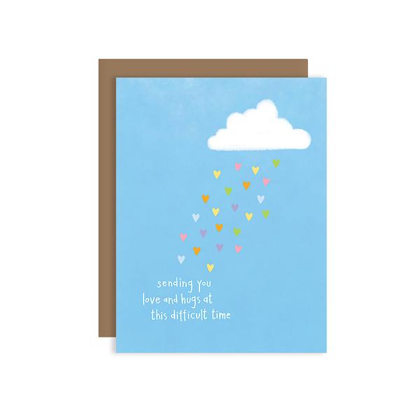 by Carolyn Draws. Sending Love & Hugs Card. A card for when words won't work but hugs will. Life is hard. This card is printed on 110lb bright white, recycled card stock. Packed with a coordinating 100% recycled envelope in a clear sleeve. Blank inside. Measures 5.5 x 4.25 inches. Also available in store at FOLD Gallery DTLA.