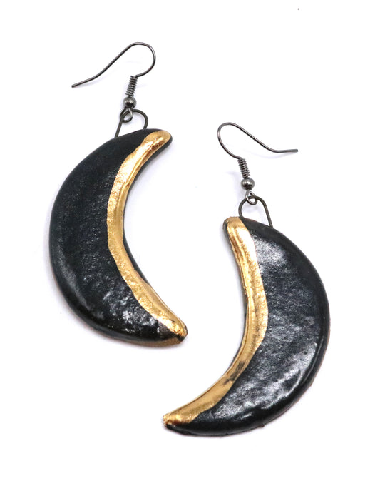 Black Ceramic Moon Earrings