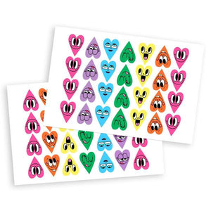 By Chris Uphues. The original Happy Hearts, in ultra glossy sticker form! Each Happy Heart Sticker Set includes... 6 heart styles, 28 stickers per sheet, 2 sheets per pack, 56 stickers total. Perfect for decorating your snail mail and your phone or for handing out to all of your favorite people.