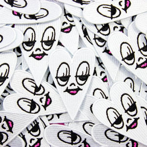 By Chris Uphues. High quality, 100% embroidered, iron-on Little Ghost Heart Patch. Measures approx. 2.5 x 1.5 inches. Also available in store at FOLD Gallery DTLA.