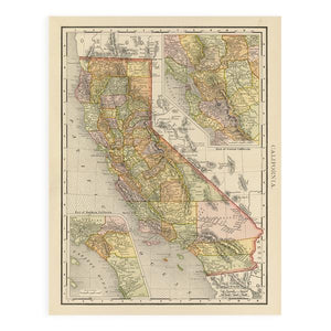 By FOLD Gallery. Antique California Map Print comes in a plastic sleeve with cardboard backing. Please note that due to everyone’s monitor displaying differently, the colors you see may vary. Measures 11 x 14 inches.