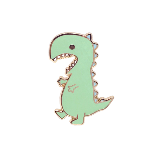 By Honey & Brie Design. "Rawrrrr!" Little Dino likes to put up a tough front... but he's really just a naughty sweetheart. Hard enamel, gold plated metal. Little Dino Pin measures 1.5 x 1 inch. Also available in store at FOLD Gallery DTLA.