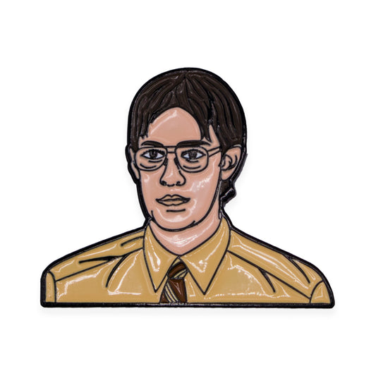 Jim Halpert of The Office posing as the legendary Dwight Shrute. Comes with metal backing. Measures 1.5" x 1.25". Please note that due to everyone’s monitor displaying differently, the colors you see may vary.