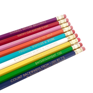 by LZPENCILS. Parks & Recreation Pencil Set. This 9-pencil set is imprinted with phrases inspired by the series "Parks and Recreation". These pencils are imprinted individually by hand on a vintage press. Also available in store at FOLD Gallery DTLA.