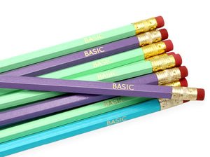 by LZ Pencils. Listing is for one 'Basic' Pencil. All type is set by hand and lovingly hand-pressed onto each and every pencil. Pencils write in standard #2 gray graphite, perfect for gifting. PLEASE NOTE COLORS ARE RANDOM AND WILL VARY FROM WHAT IS PICTURED.