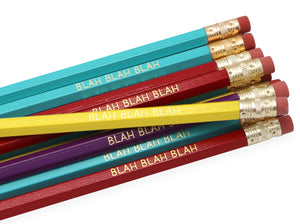 by LZ Pencils. Listing is for one 'Blah Blah Blah' Pencil. All type is set by hand and lovingly hand-pressed onto each and every pencil. Pencils write in standard #2 gray graphite, perfect for gifting. PLEASE NOTE COLORS ARE RANDOM AND WILL VARY FROM WHAT IS PICTURED.