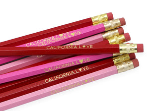 by LZ Pencils. Listing is for one California Love Pencil. All type is set by hand and lovingly hand-pressed onto each and every pencil. Pencils write in standard #2 gray graphite, perfect for gifting. PLEASE NOTE COLORS ARE RANDOM AND WILL VARY FROM WHAT IS PICTURED.