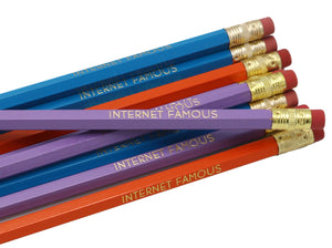by LZ Pencils  Listing is for one 'INTERNET FAMOUS' pencil.  All type is set by hand and lovingly hand-pressed onto each and every pencil.  Pencils write in standard #2 gray graphite, perfect for gifting.  PLEASE NOTE COLORS ARE RANDOM AND WILL VARY FROM WHAT IS PICTURED.