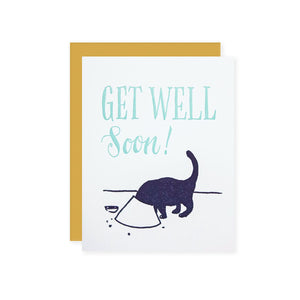 by Ladyfingers Letterpress. As if the pain and suffering ain't bad enough, now you gotta wear a goddamn cone. Figures, right?!? Send wishes of speedy recovery and visions of catnip to your miserable buddy... or cat. Get Well Soon Kitty Card details: A2 size. Letterpress printed. Blank interior and a sunshine envelope.
