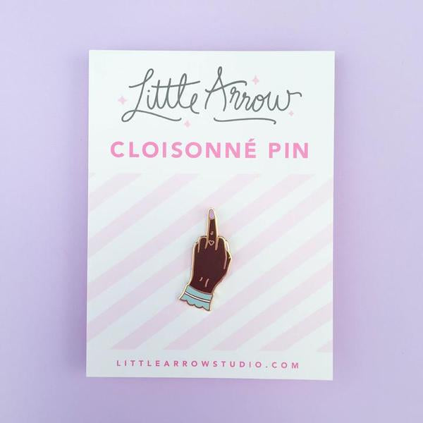 By Little Arrow. Boy Bye Pin - Dark is a cloisonné enamel pin set in 22kt plated gold. Comes with a rubber clutch. Measures 0.5 x 1.25 inches. Also available in store at FOLD Gallery in DTLA.