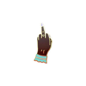 By Little Arrow. Boy Bye Pin - Dark is a cloisonné enamel pin set in 22kt plated gold. Comes with a rubber clutch. Measures 0.5 x 1.25 inches. Also available in store at FOLD Gallery in DTLA.