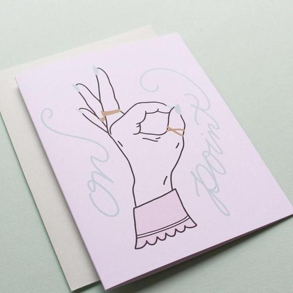 By Little Arrow. This folded On Point Card comes with a blank interior and matching envelope. Printed full color on thick white cover paper. Made in the USA. Measures 4 1/4 x 5 1/2 inches. Also available in store at FOLD Gallery DTLA.