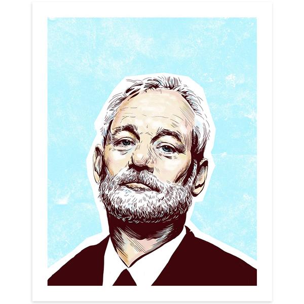 By Lucky Jackson. Bill Murray print is printed on heavy 100lb white card stock with white border. Signed on the back by artist. Colors may slightly vary due the variable color settings on monitors, laptops, tablets and smart phones. Print comes in polypropylene sleeve. Measures 8.5 x 11 inches. FOLD Gallery Dtla.