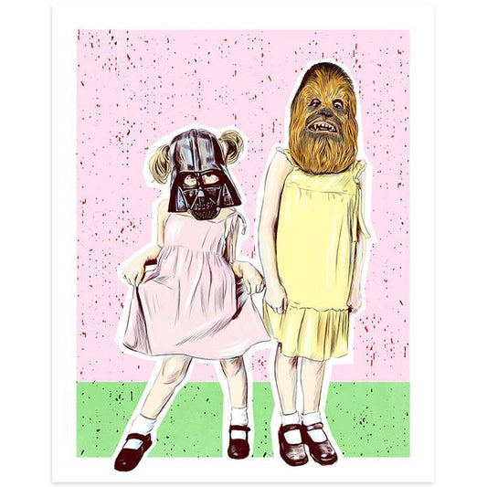 By Lucky Jackson. Chewy & Vader Print illustration is printed on heavy 100lb white card stock with white border. Signed on the back by artist. Print comes in polypropylene sleeve. Measures 8.5 x 11 inches. Also available in store at FOLD Gallery in DTLA.