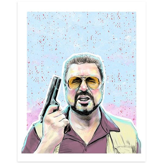 By Lucky Jackson. Walter the Big Lebowski Print. Illustration is printed on heavy 100lb white card stock with white border. Signed on back by artist. Colors may slightly vary due the variable color settings on monitors, laptops, tablets and smart phones. Print comes in polypropylene sleeve. Measures 8.5 x 11 inches. Also available in store at FOLD Gallery DTLA.