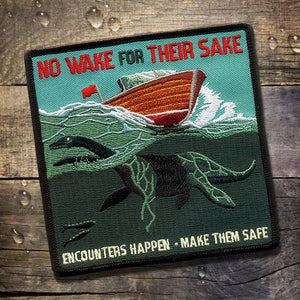  By Maiden Voyage Clothing Co. Part of a Safe Encounters Series, the Boat Safety PSA Patch warns mariners to watch their speed over waterways for the safety and preservation of unseen creatures like the legendary Loch Ness Monster. Measures 4x4 inches. Iron on. Sewing Recommended.