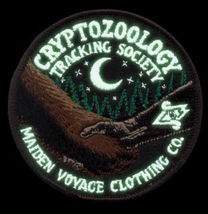By Maiden Voyage Clothing Co. Friends of Cryptid Wildlife Patch - Glows in the dark! The patch is accented with glow in the dark thread, for those late night tracking excursions!Iron-on (sewing still recommended). Measures 3.25 inch wide.