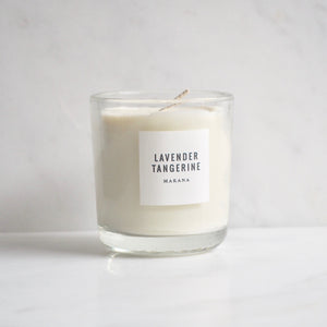 By Makana Candles Lavender Tangerine Candle: A composition of lavender, eucalyptus and tangerine, this scent promotes balance, peace and mindfulness. Hand-poured in-house in small batches using simple, clean ingredients – 100% soy wax, lead-free cotton wicking, and phthalate-free fragrances.