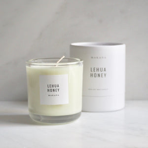 By Makana Candles Lehua Honey Candle: This beautiful, rich fragrance is accented by wild, mountain flowers, lush foliage, and sits on a bed of honeyed tobacco and ylang ylang. Hand-poured in-house in small batches using simple, clean ingredients – 100% soy wax, lead-free cotton wicking, and phthalate-free fragrances.