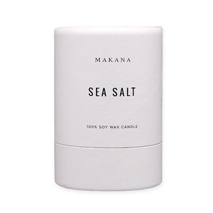 By Makana Candles Sea Salt Candle: Traveling across thousands of miles, tropical trade winds carry notes of fresh sea salt with hints of lush island foliage and flora. This fragrance is reminiscent of warm, breezy coastal days when beyond the horizon, the sky magically meets the sea.