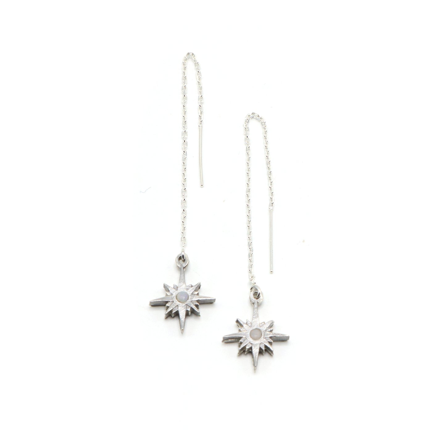 Mini Starburst Threader Earrings - Sterling Silver with White Opal