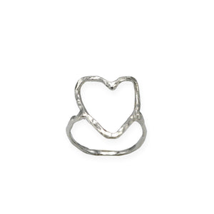 by Mouré Designs  The Wild Hearts Ring is hand hammered sterling silver. Each ring is unique and the heart shape may slightly vary from picture due to its handmade nature.  Available in size 6 or 7.   Please note that due to everyone’s monitor displaying differently, the colors you see may vary.
