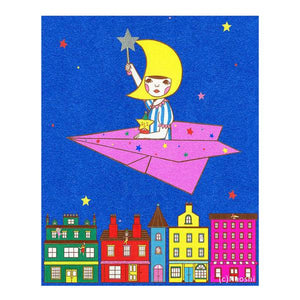 By Naoshi. Moon Girl Art Print: This print is a scanned and a resized version of SUNAE (sand art). Printed on Fine Art Paper (270g/㎡). It has a backing board and individually wrapped in a clear plastic sleeve. Watermark will not appear on print. 8 × 10 inches. Also available in store at FOLD Gallery DTLA.